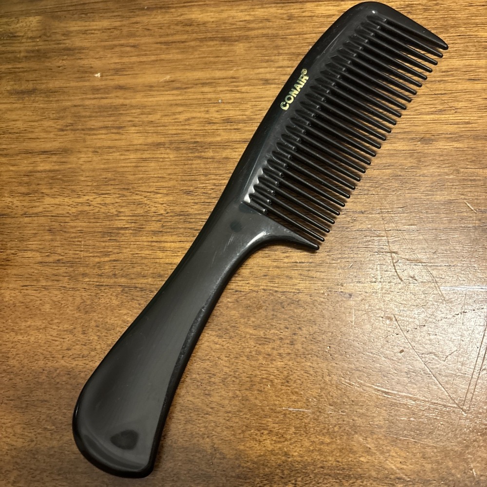 Conair Vintage Wide Tooth Hair Comb Plastic Handle Detangler Black 70s Pocket 8"